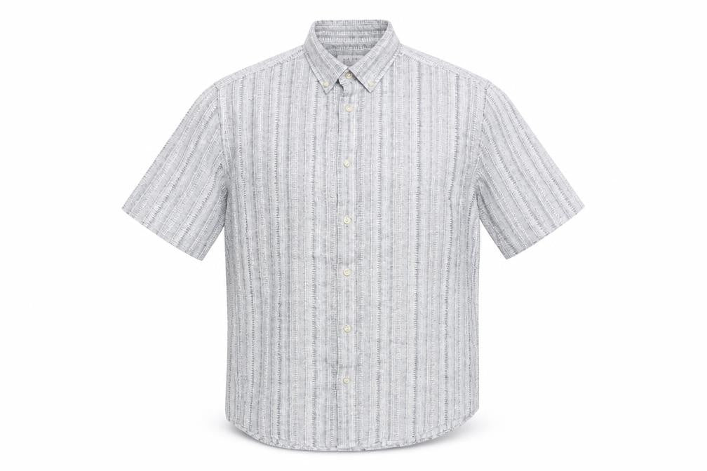 Easy Men's Grey Striped Short Sleeve Shirt L