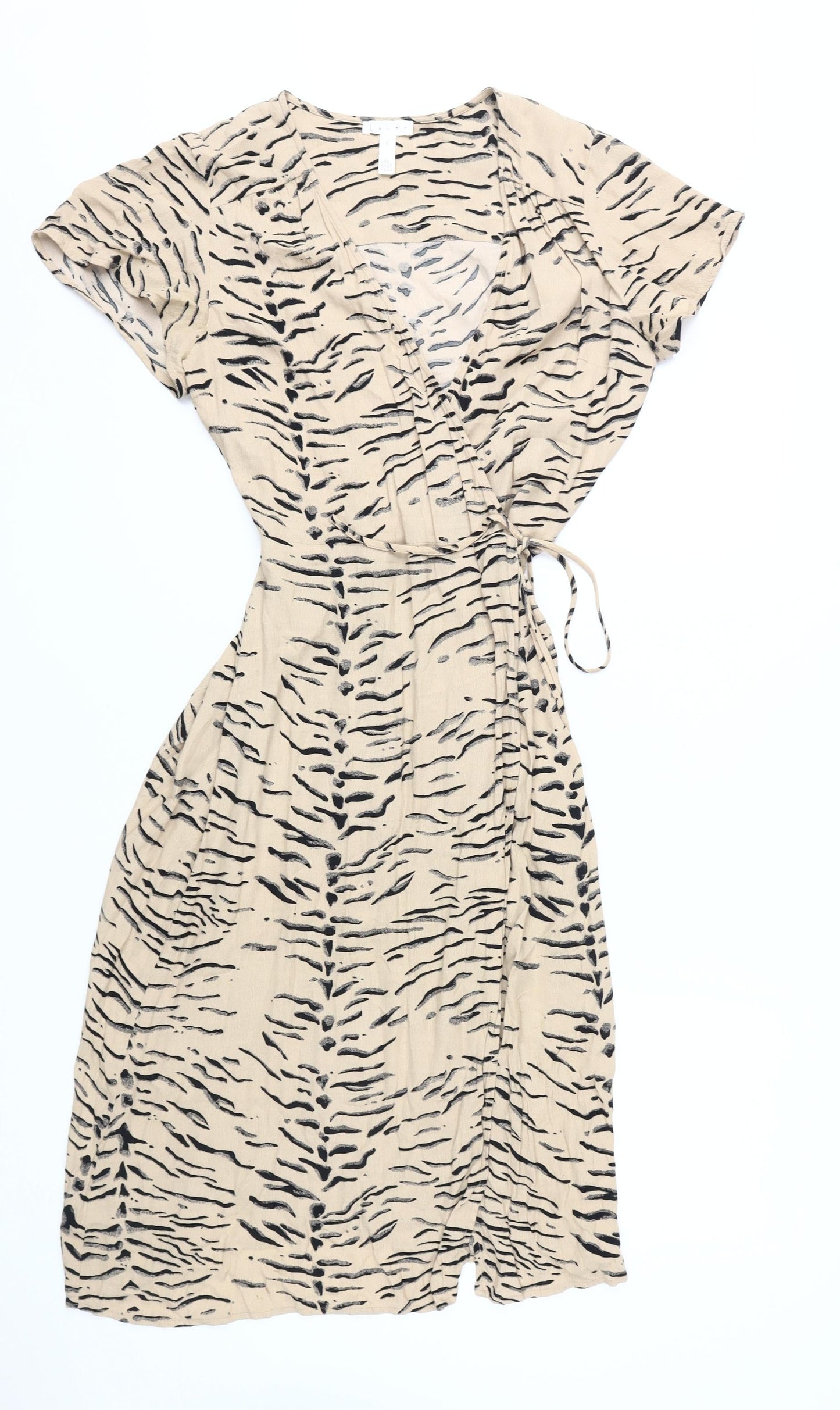 Leith Women's Beige Animal Print Wrap Dress S