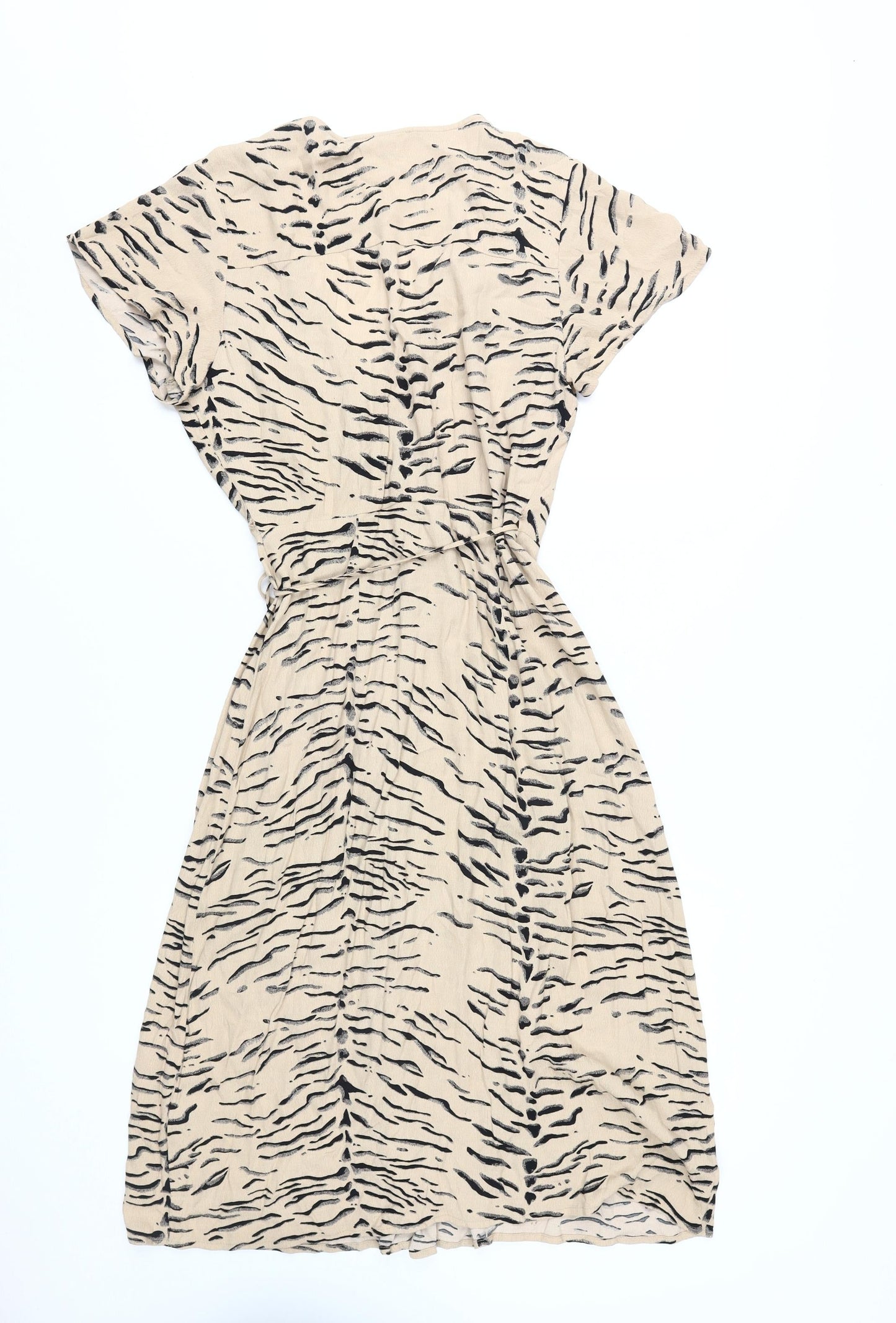 Leith Women's Beige Animal Print Wrap Dress S