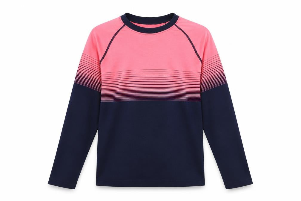 Front view of Mountain Warehouse girls’ pink & black long sleeve top, 13 years