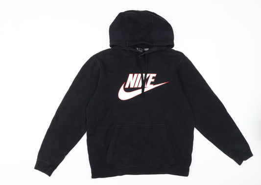 Nike Men's Black Pullover Hoodie M - Logo Accent & Pockets