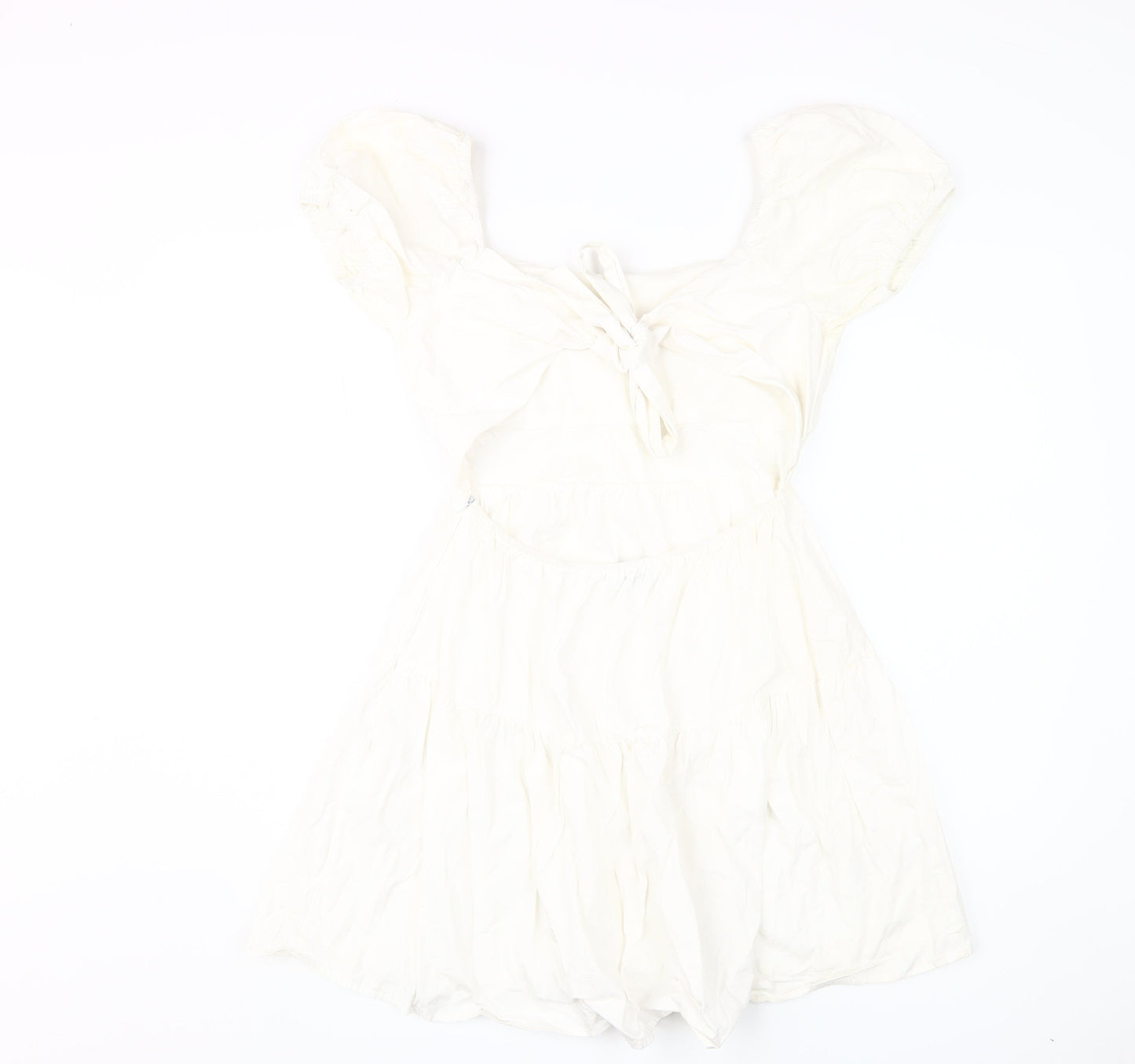 Quiz Women's Ivory A-Line Puff Sleeve Dress Size 10
