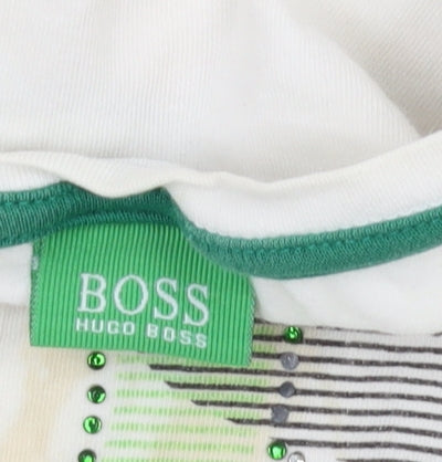 Hugo Boss Women's White V-Neck T-Shirt, M, Studded Accent