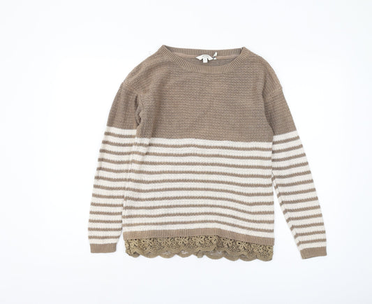 FatFace Women's Brown Striped Pullover Jumper Size 8