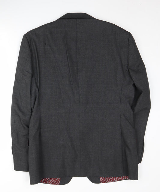 Vintage Men's Grey Wool Suit Jacket, Size 44R, Two-Button, Formal
