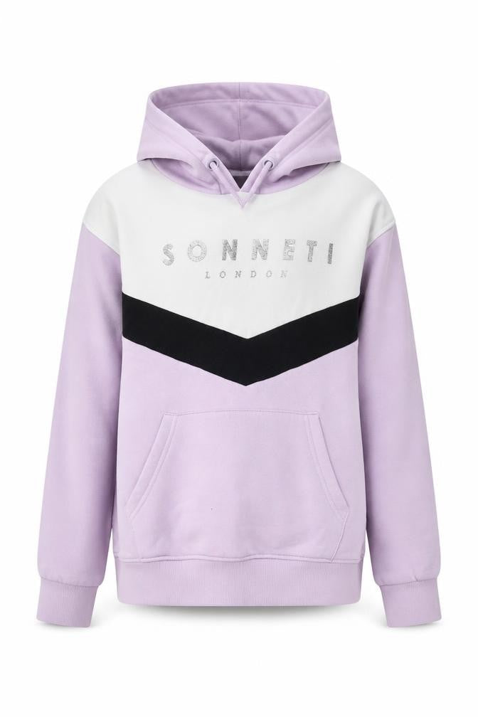 Front view of Sonneti girls’ purple logo hoodie, size 10-11, years