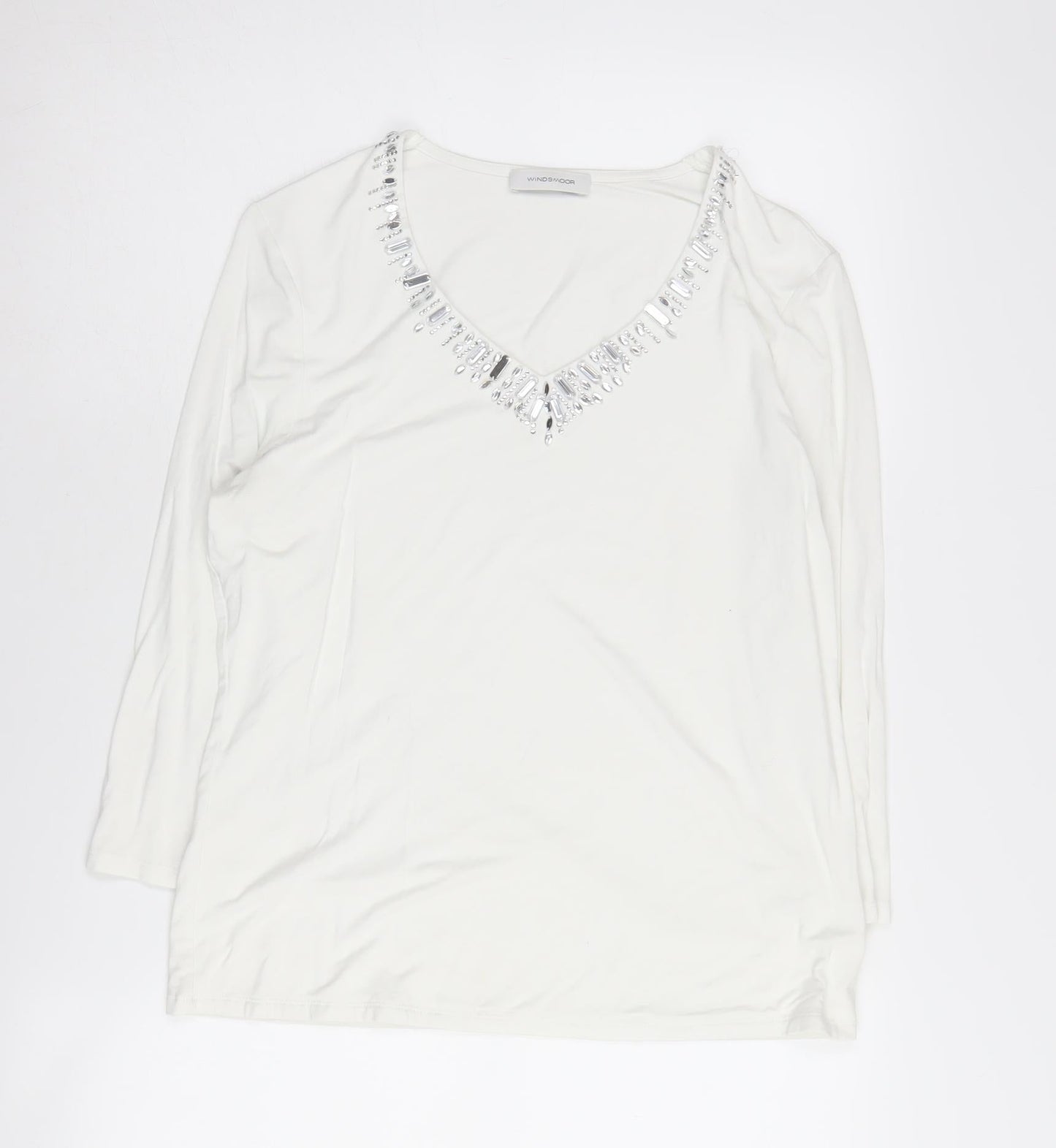 Windsmoor Women's White Beaded V-Neck T-Shirt, S