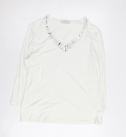 Windsmoor Women's White Beaded V-Neck T-Shirt, S