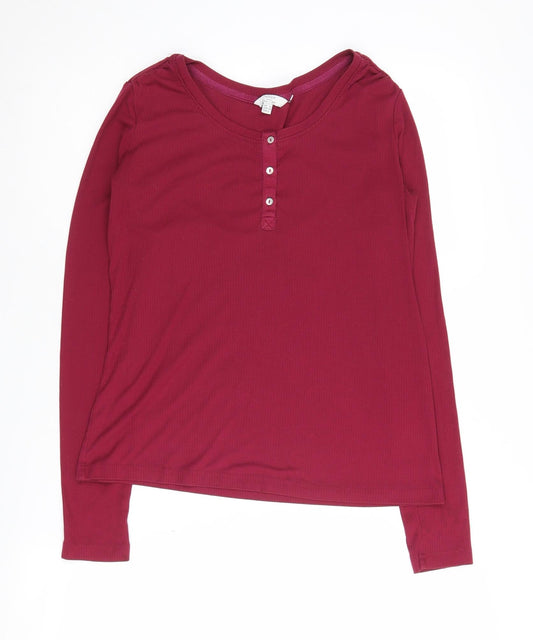 FatFace Women's Red Button-Up Jersey Top - Size 10