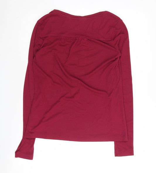FatFace Women's Red Button-Up Jersey Top - Size 10