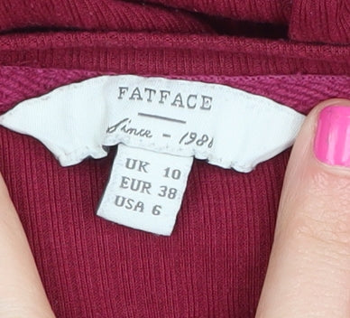 FatFace Women's Red Button-Up Jersey Top - Size 10