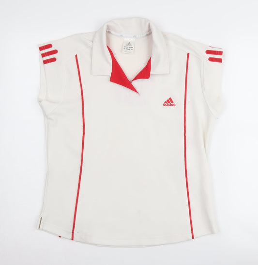 Adidas Women's White Polo Shirt - Size 16, Breathable Stretch