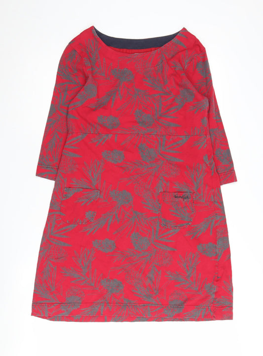 Weird Fish Womens Red Floral Shift Dress Size 12
