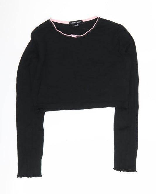 Wednesday’s Girl XS Black Cropped Blouse - Women's, Long Sleeve