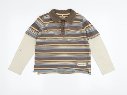 Rocha John Rocha Boys Brown Striped Polo 7-8Y Long Sleeve
