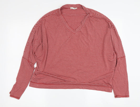 Thought Red Striped Women's V-Neck Long Sleeve T-Shirt