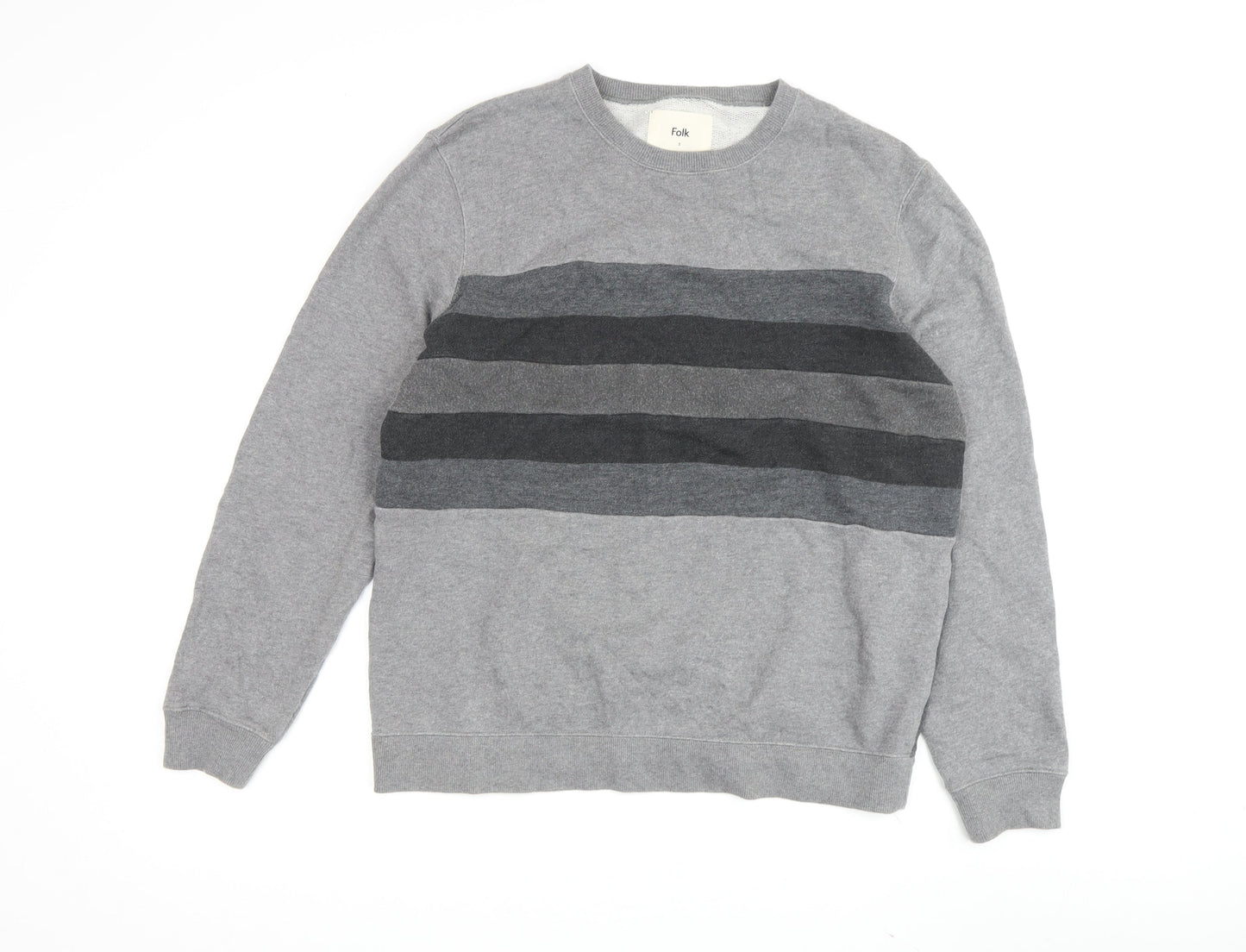 Folk Grey Striped Pullover Sweatshirt - Unisex L