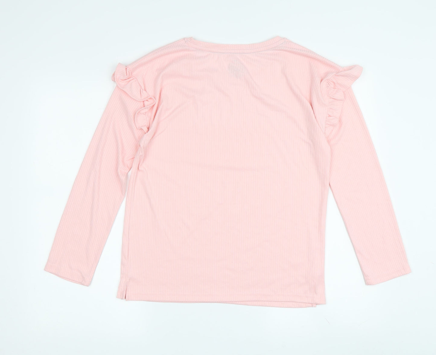 BCBGMAXAZRIA Women's Pink Ruffle Long Sleeve T-Shirt