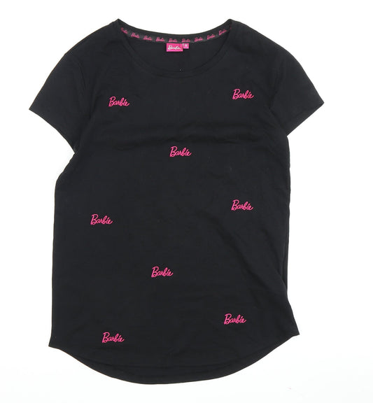 Barbie Girls Black Cotton T-Shirt S Logo Graphic Casual