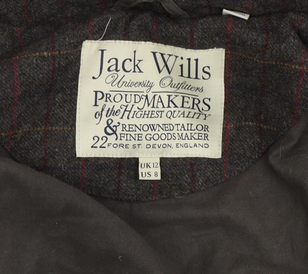 Jack Wills Women's Brown Plaid Wool Blend Hooded Puffer Jacket Size 12
