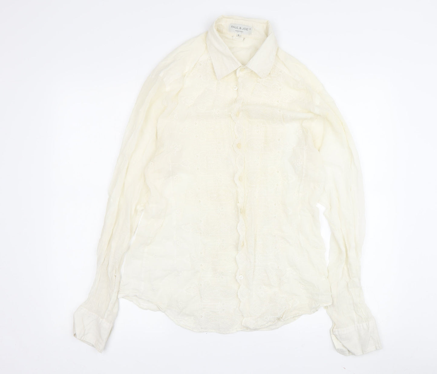 Paul & Joe Women's White Button-Up Shirt, Size L, Cotton