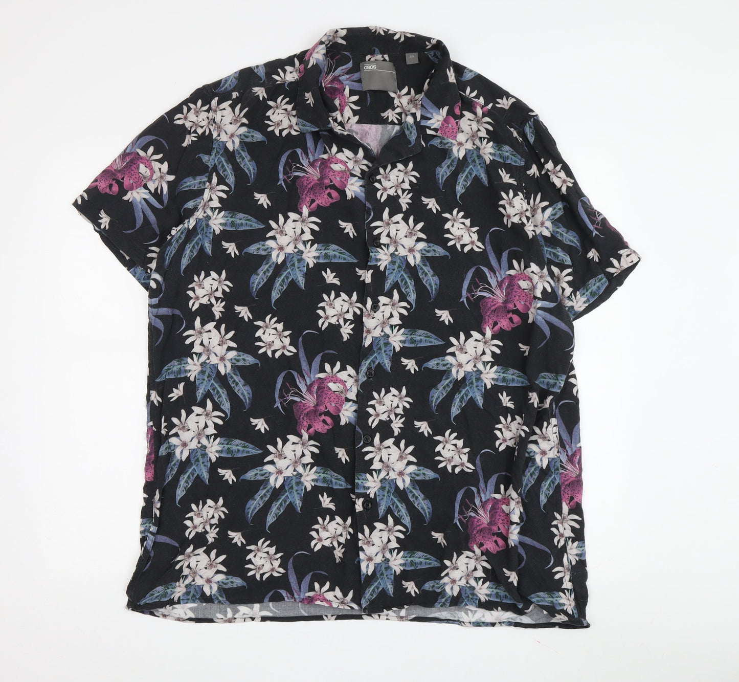 ASOS Men's 2XL Black Floral Short Sleeve Shirt