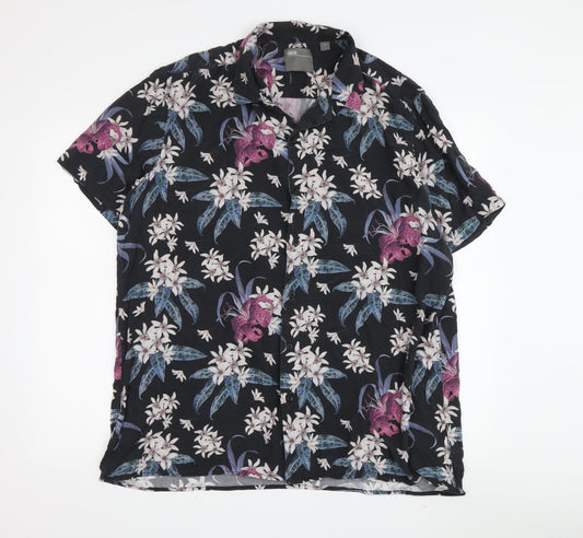 ASOS Men's 2XL Black Floral Short Sleeve Shirt