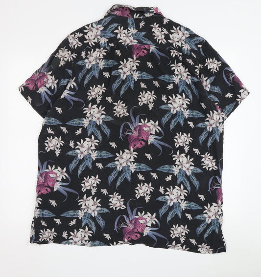 ASOS Men's 2XL Black Floral Short Sleeve Shirt
