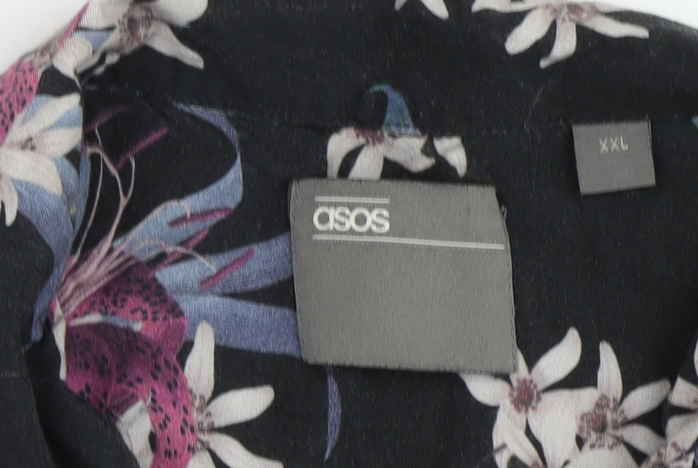 ASOS Men's 2XL Black Floral Short Sleeve Shirt