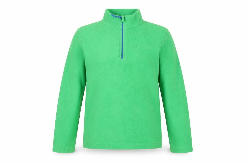Front view of Mountain Warehouse girls’ green fleece 1/4 zip sweatshirt 9-10y