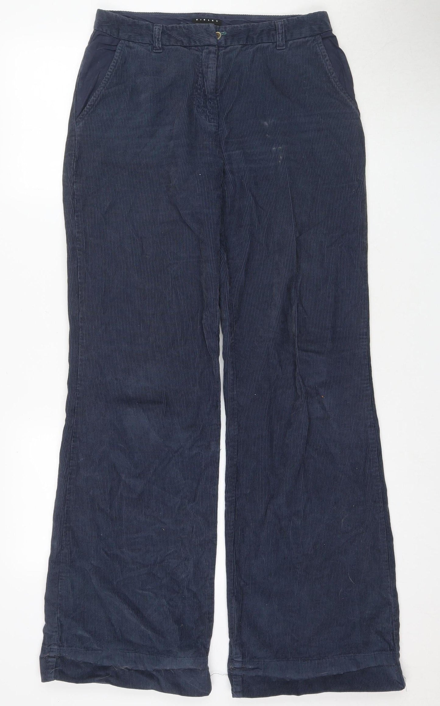 Sisley Women's Blue Straight-Leg Cotton Trousers