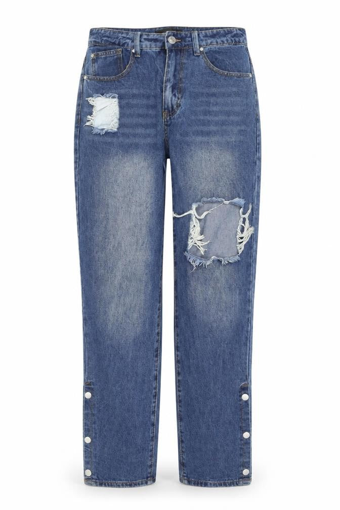 Mennace Womens Blue Distressed Straight Jeans Size 32