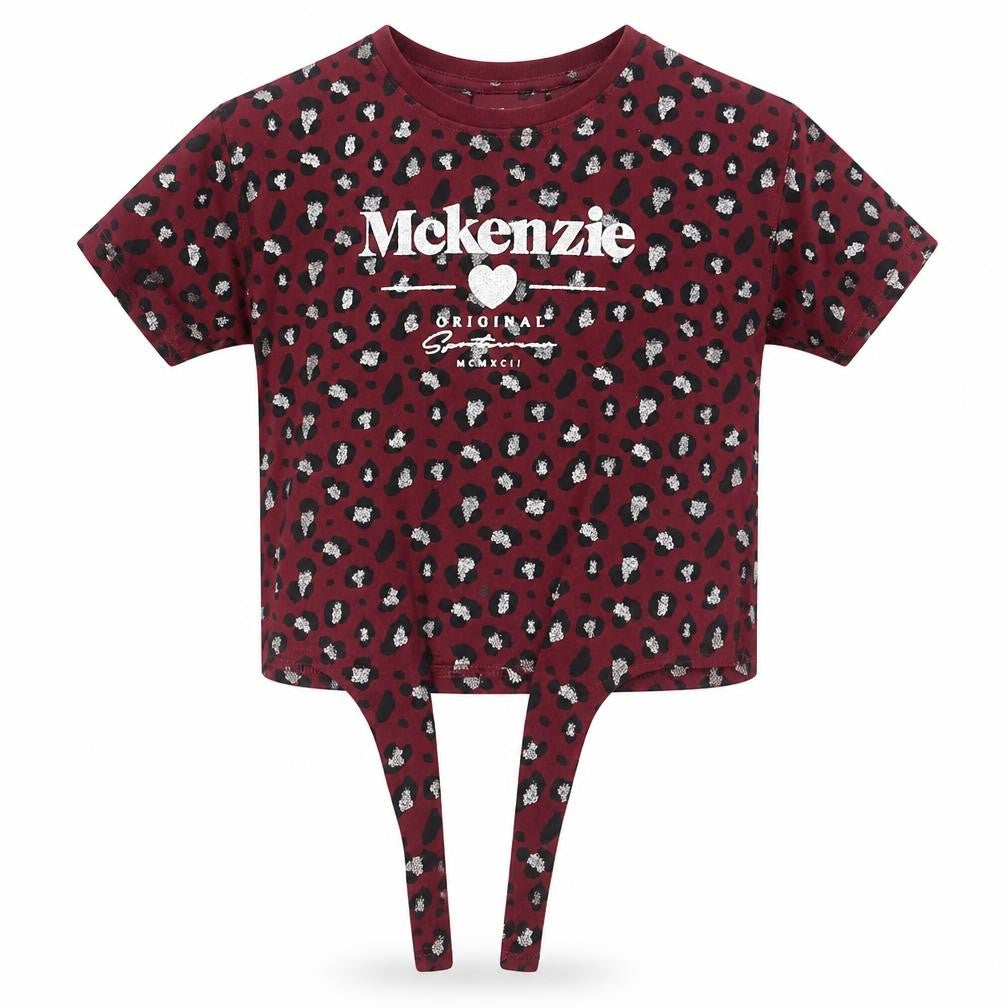 Front view of Mckenzie girls’ red animal print t-shirt 7-8 years