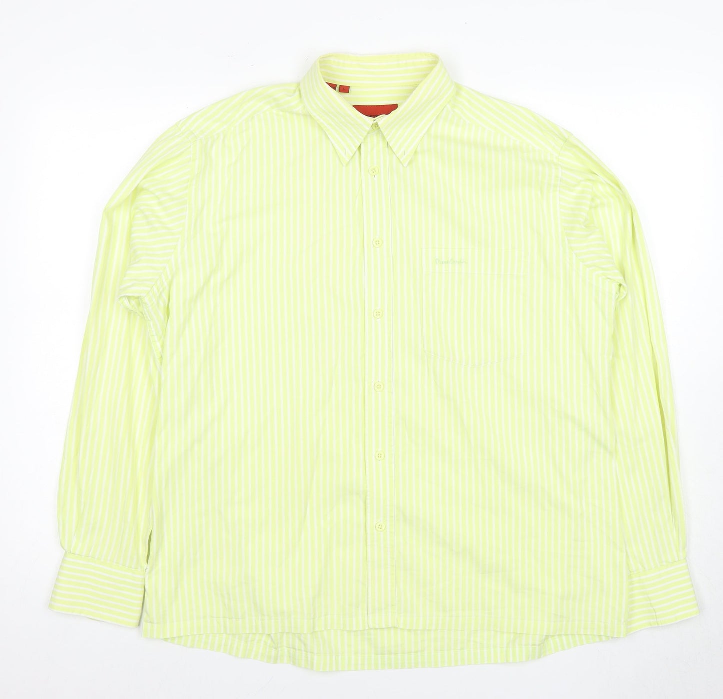 Pierre Cardin Men's L Green Striped Dress Shirt