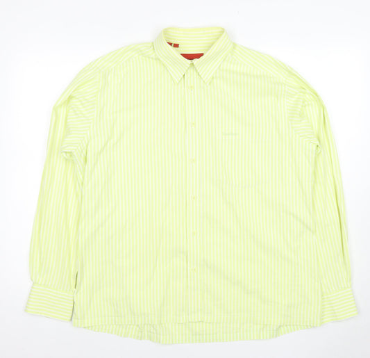 Pierre Cardin Men's L Green Striped Dress Shirt
