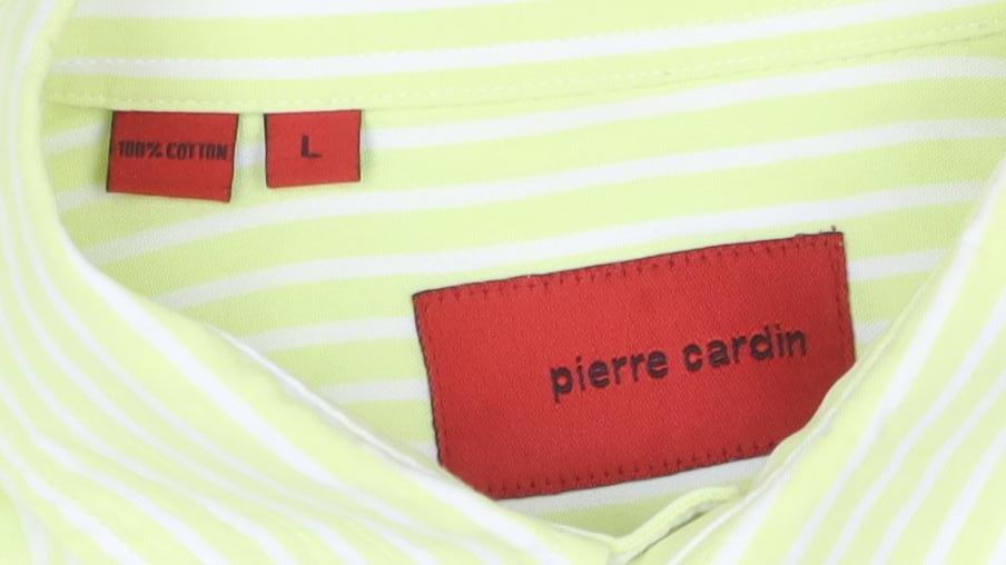 Pierre Cardin Men's L Green Striped Dress Shirt
