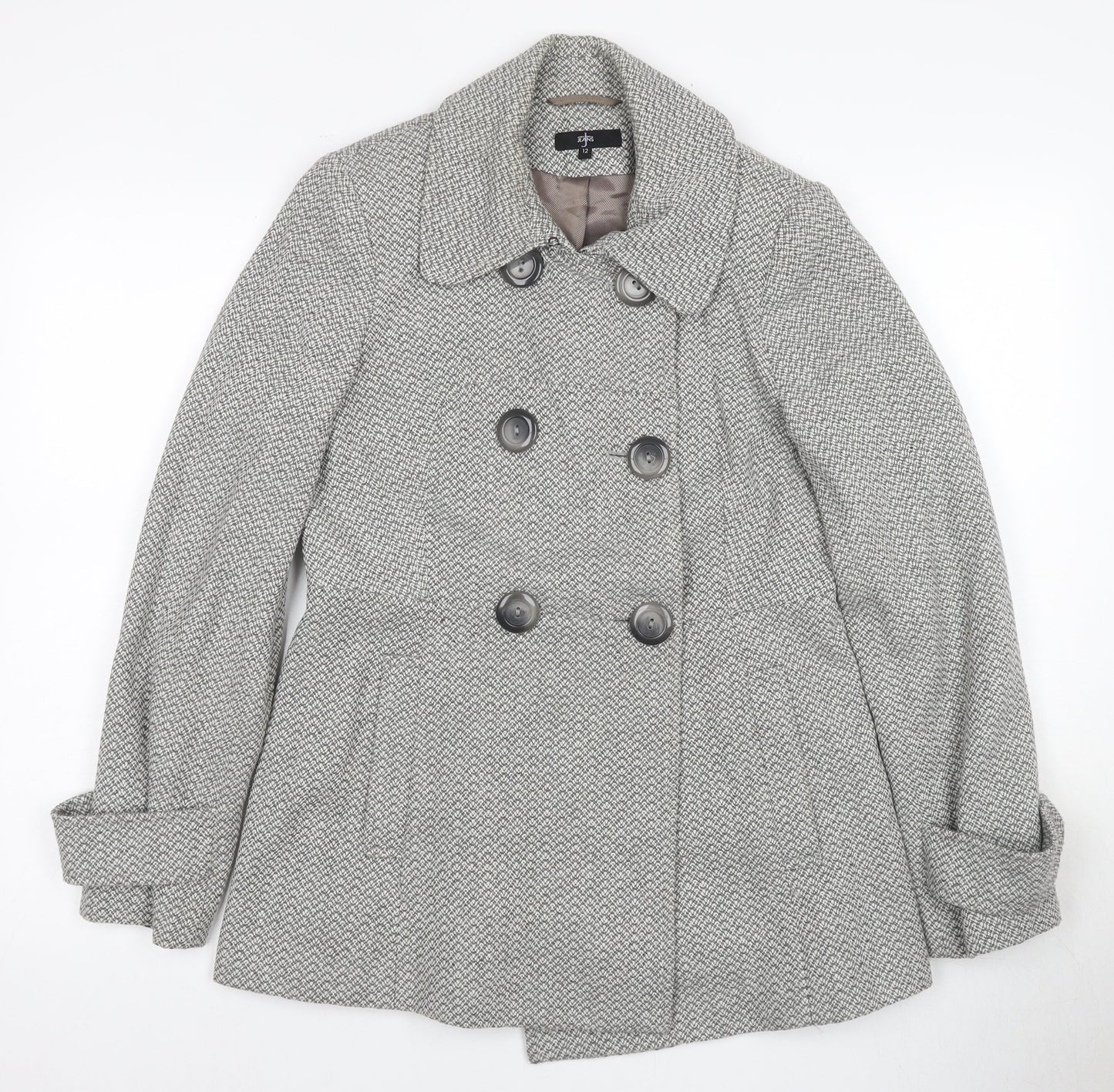 Jasper Conran Women's Grey Herringbone Pea Coat Size 12