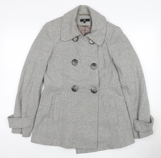 Jasper Conran Women's Grey Herringbone Pea Coat Size 12