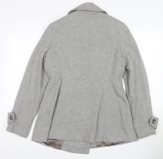 Jasper Conran Women's Grey Herringbone Pea Coat Size 12