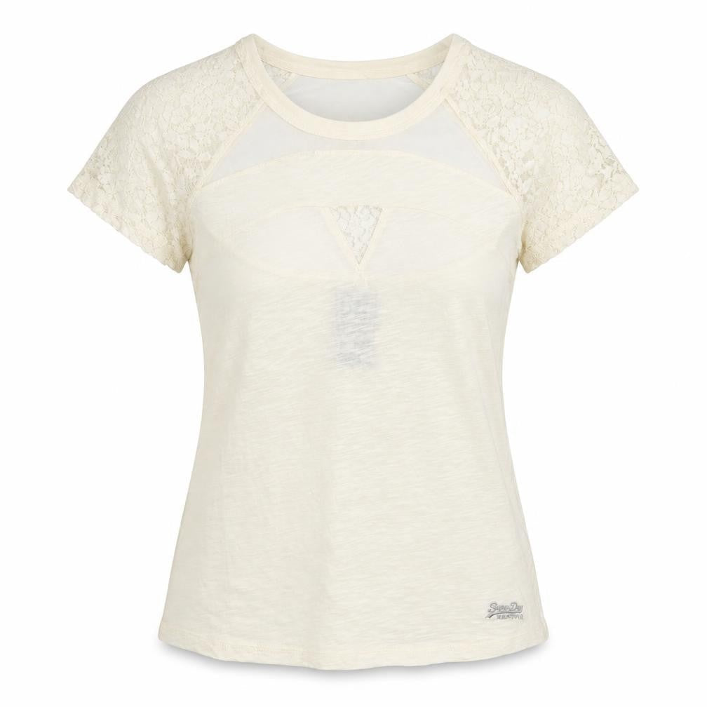 Womens UK Size XS Superdry Ivory Cotton Blend T-Shirt