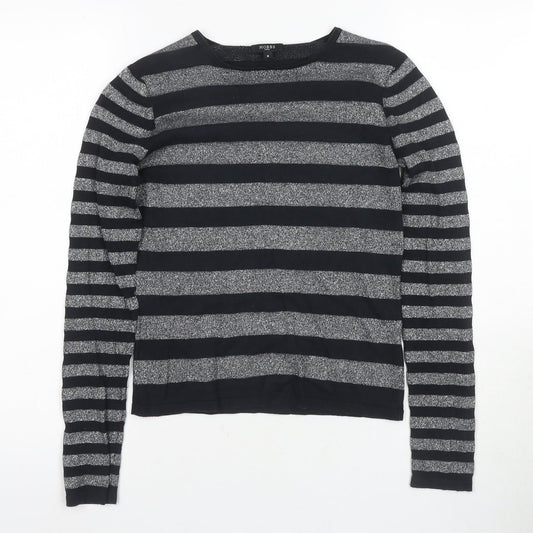 Hobbs Women's Black Striped Knit T-Shirt Size 8