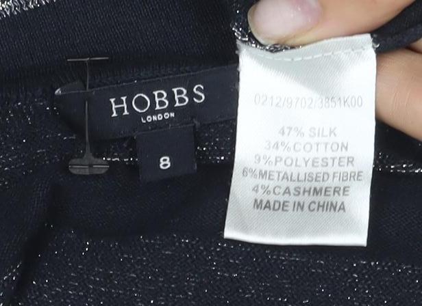 Hobbs Women's Black Striped Knit T-Shirt Size 8