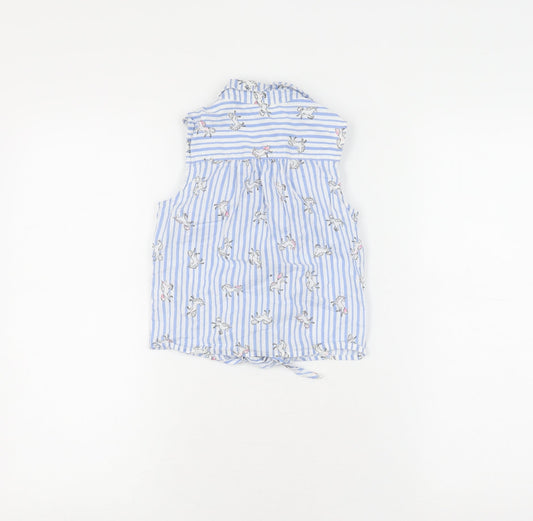 Next Girls Blue Unicorn Striped Button-Up Shirt 7 Years