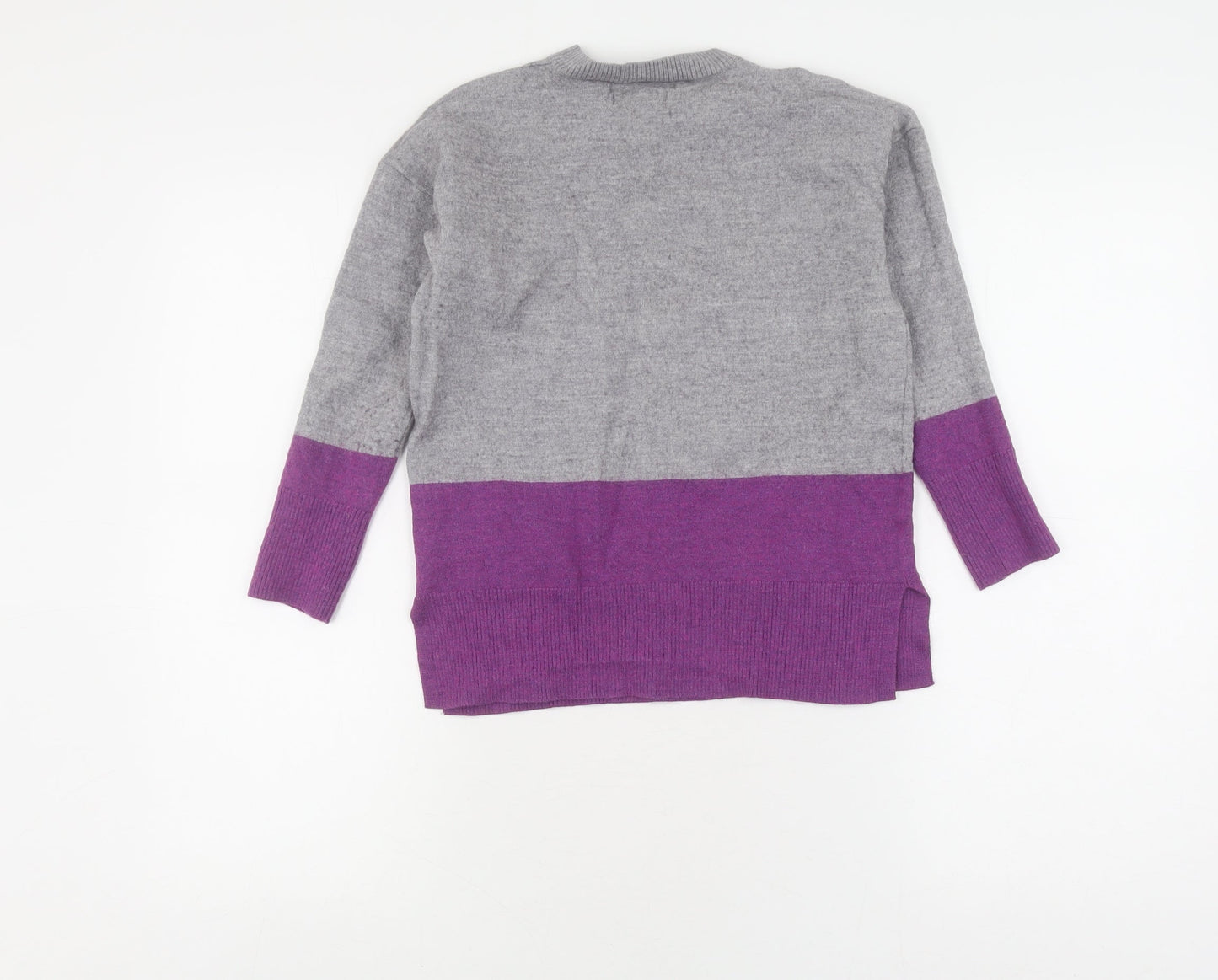 Tahari Women's Grey/Purple Crew Neck Pullover Jumper S