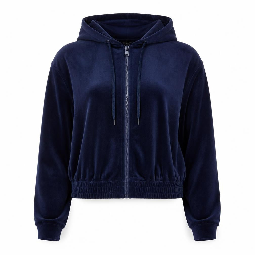 QED London Women's Blue Velvet Full Zip Hoodie L