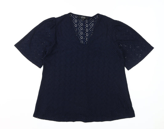 JD Williams Women's Blue Crochet V-Neck Blouse Size 14