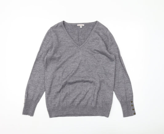 Anne Weyburn Women's Grey V-Neck Pullover Jumper Size 12