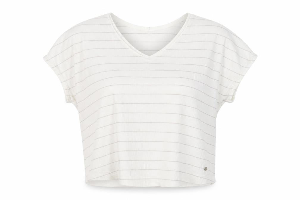Betty & Co Women's White Striped Cropped T-Shirt, Size 12
