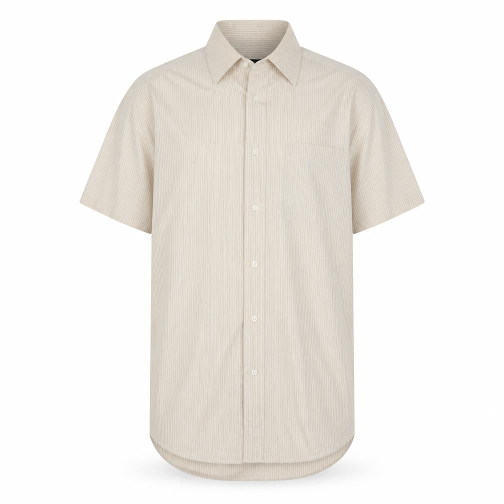 Thomas Nash Men's Beige Striped Cotton Shirt, Size 14.5