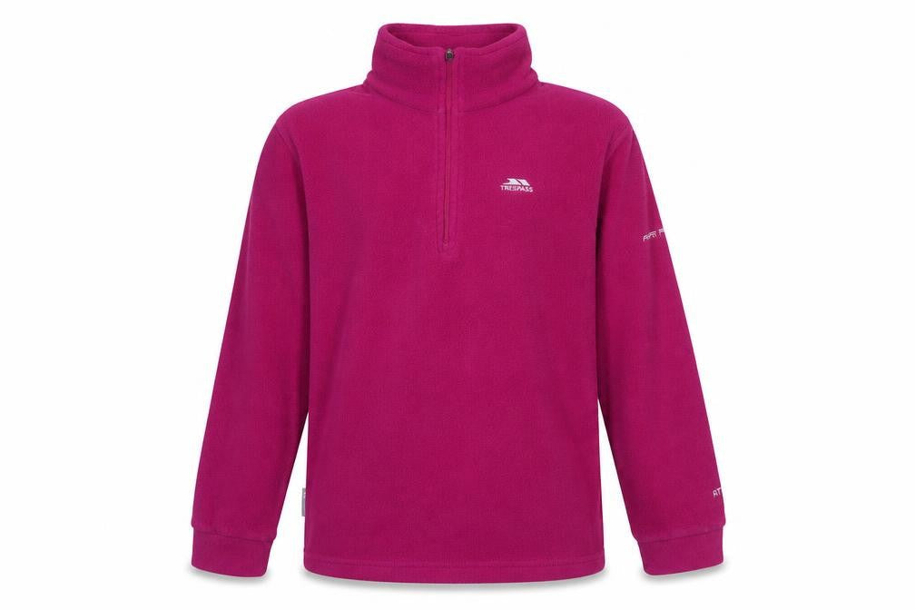 Front view of Trespass girls’ pink fleece pullover sweatshirt 11-12 years